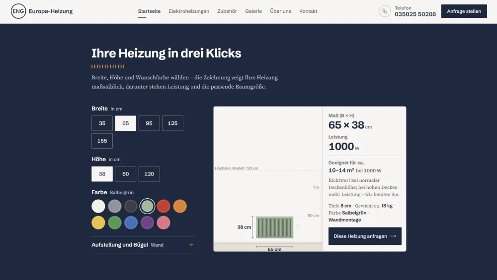 Startseite der Website von Europa-Heizung