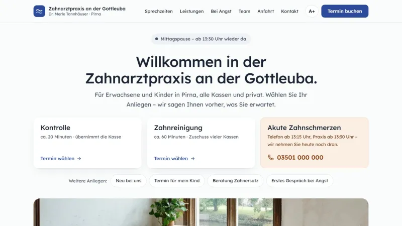 Startseite des Beispielentwurfs Zahnarztpraxis an der Gottleuba