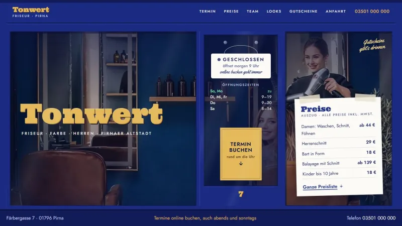 Startseite des Beispielentwurfs Salon Tonwert