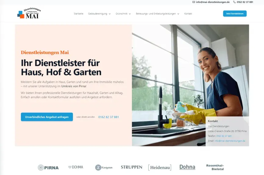 Startseite der Website von MAI Dienstleistungen