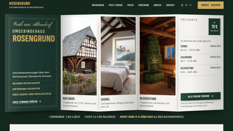 Startseite des Beispielentwurfs Umgebindehaus Rosengrund