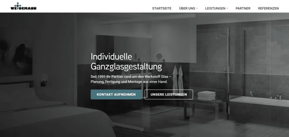 Startseite der Website von Weidemann Glasgestaltung