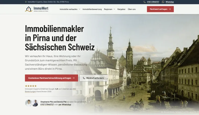 Screenshot der Website von ImmoWert Experts Makler