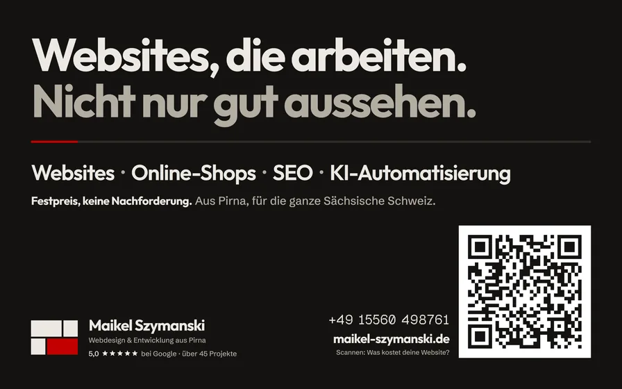 Großes Zaunplakat mit Claim, Leistungen, Telefonnummer und QR-Code