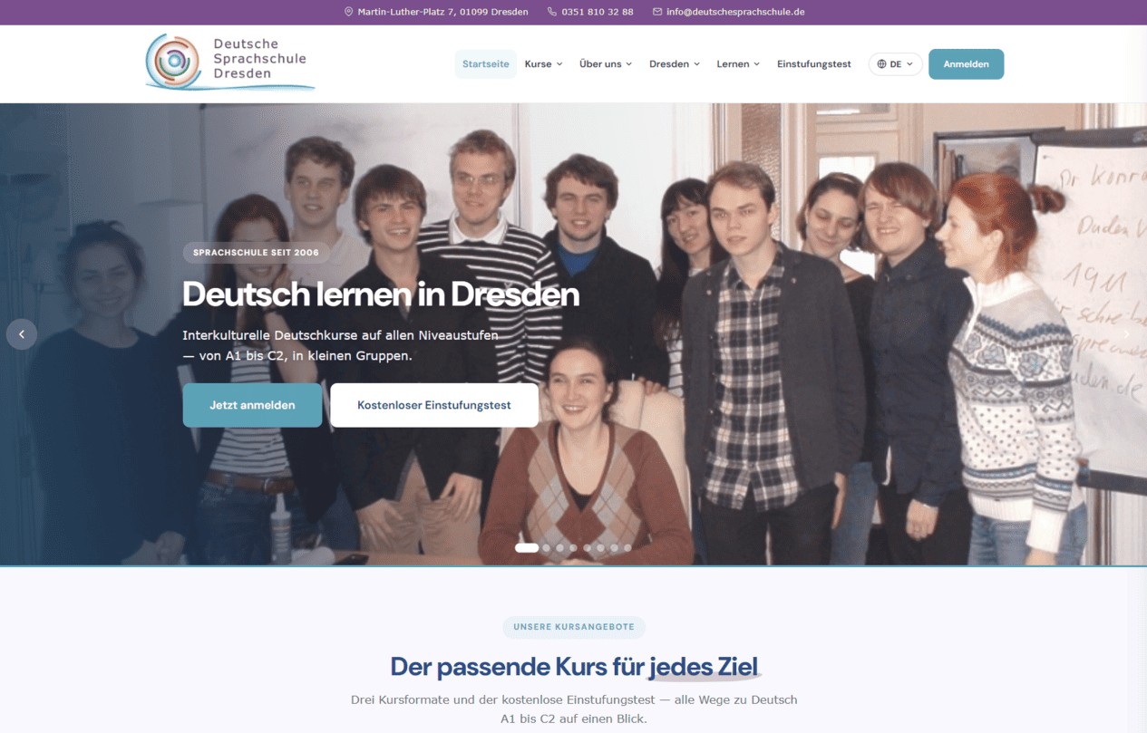 Screenshot der Webseite Deutsche Sprachschule Dresden