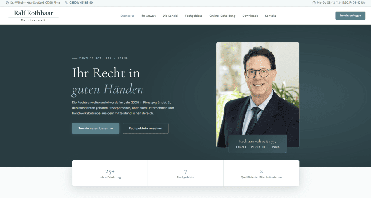 Screenshot der Website von Rechtsanwalt Ralf Rothhaar