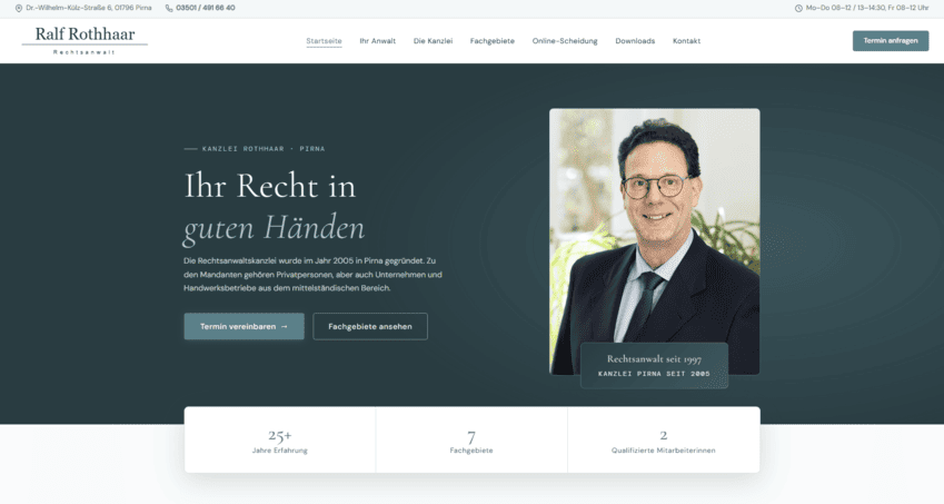 Screenshot der Webseite Rechtsanwalt Ralf Rothhaar