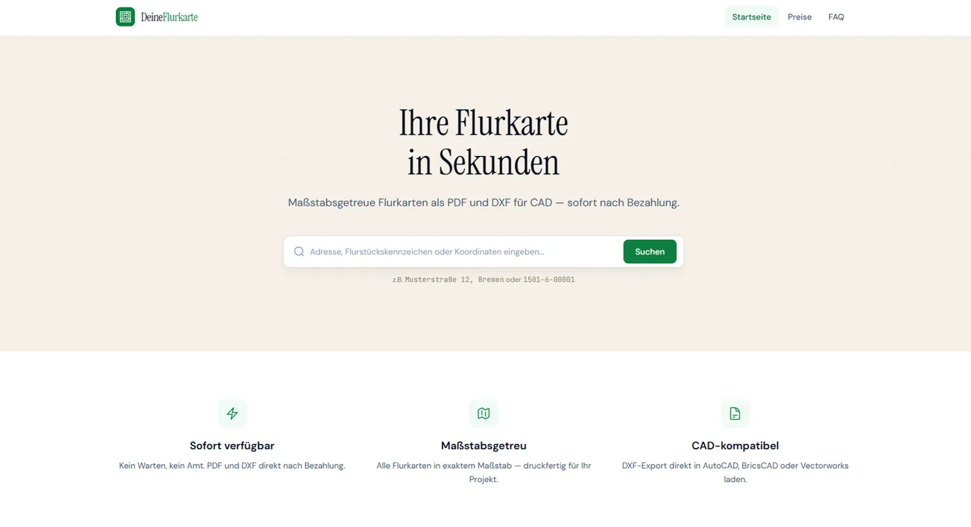 Screenshot der Website von DeineFlurkarte