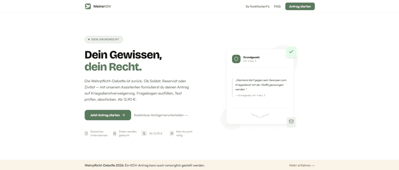 Screenshot der Webseite MeineKDV.de