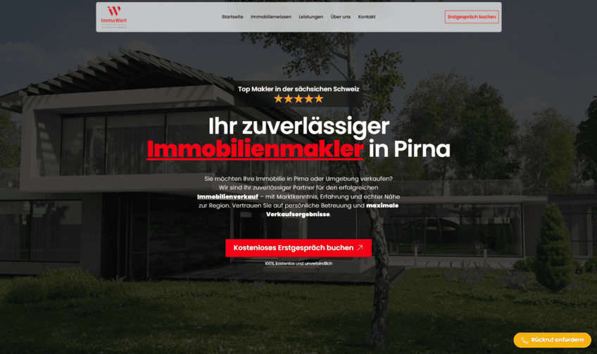 Screenshot der Webseite ImmoWert Experts Makler
